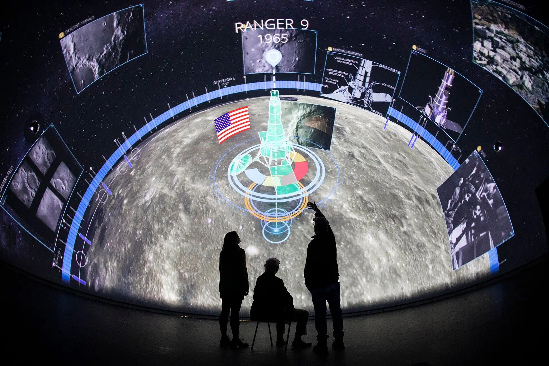 A group of people looking at a fulldome projection inside the Devonport Market Hall's 210-degree dome theater driven by Screenberry